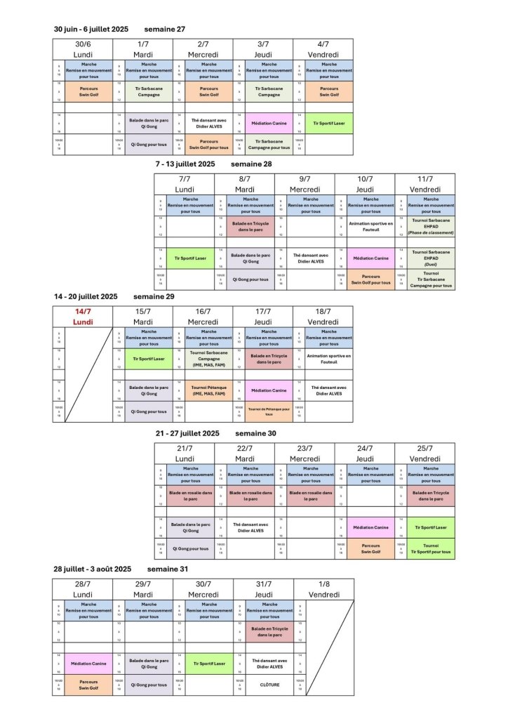 Mouv'Santé programme des activités du mois de juillet 2025 proposées par l'association Sport Sante Famille Montluçon 03