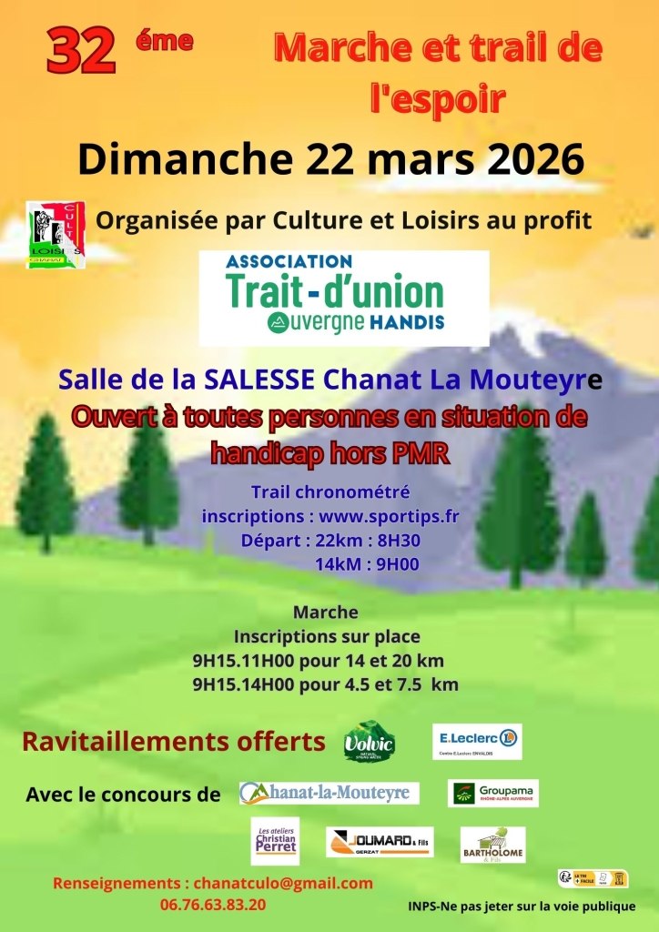 Affiche de la Marche et trail de l'espoir de de Chanat