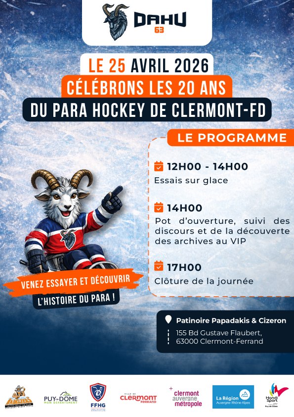 Affiche des 20 ans du para hockey à Clermont-FD